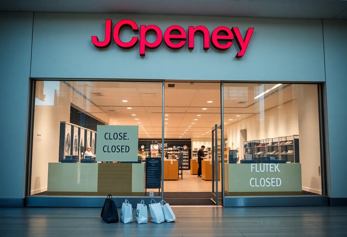 Exterior of JCPenney store with a closed sign