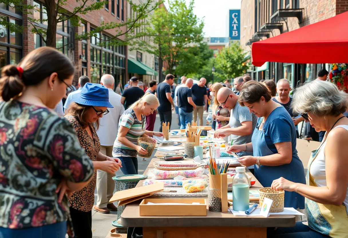 Participants engaging in art workshops during Maker's March in Asheville