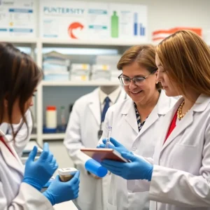 Scientists collaborating on medical research in a laboratory in North Carolina