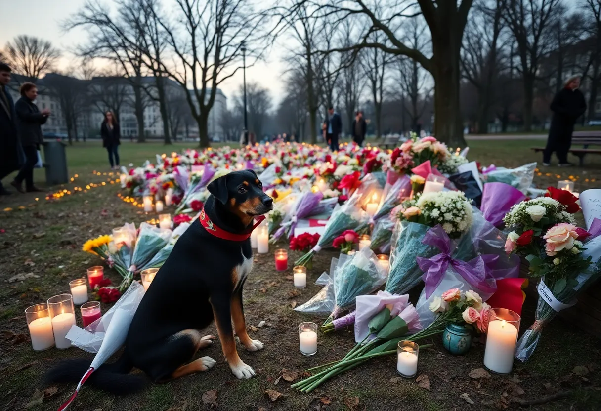 Memorial at park for a dog named Beignet