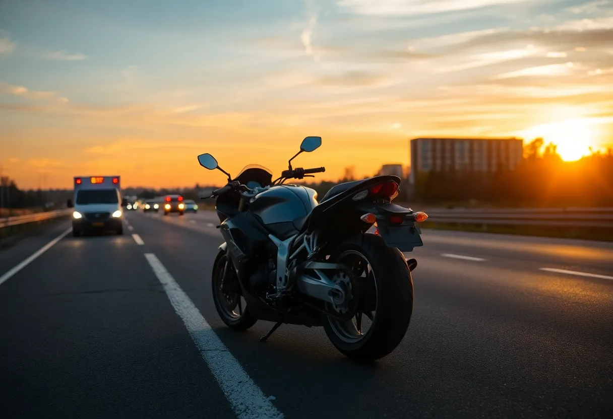 Emergency services responding to a motorcycle accident in Asheville