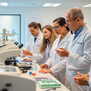 Scientists conducting research in a laboratory in North Carolina