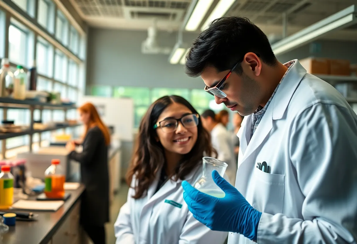 Researchers collaborating in a laboratory environment at a North Carolina university.