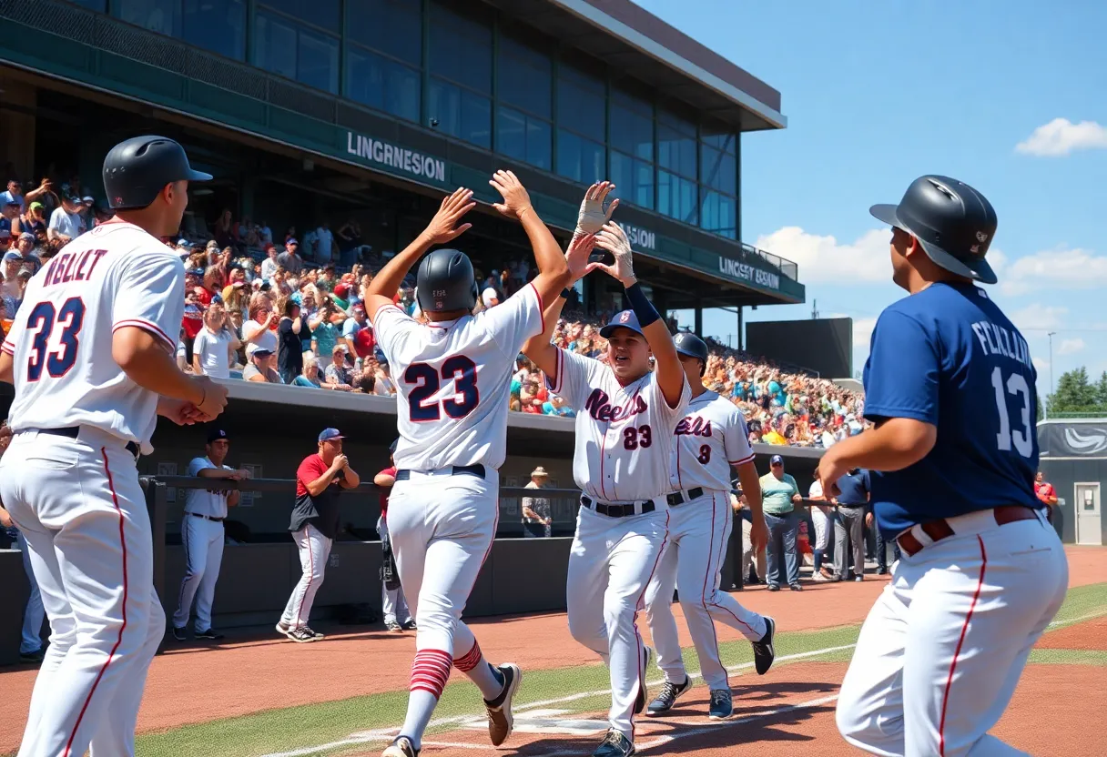 Tennessee baseball players celebrating a win at a game