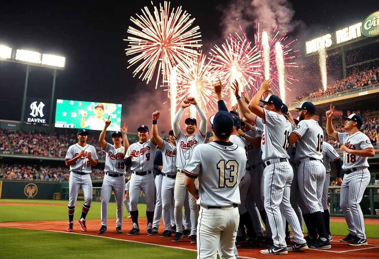 Tennessee baseball players celebrating a big win