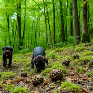 Lagotto Romagnolo dogs truffle hunting in Asheville