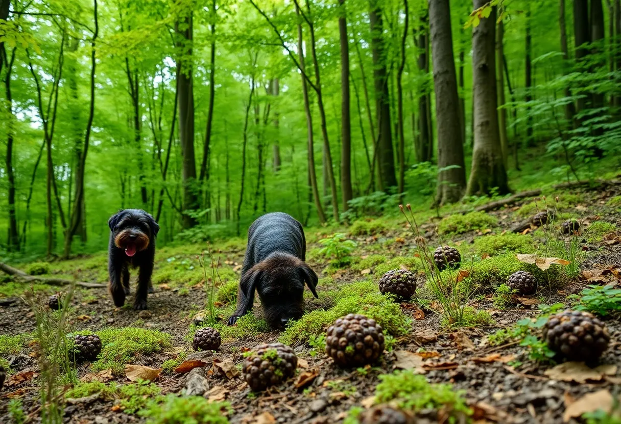 Lagotto Romagnolo dogs truffle hunting in Asheville