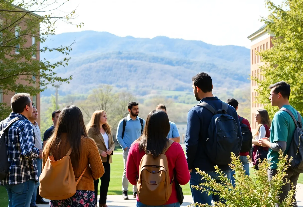 Students discussing diversity on UNC Asheville campus