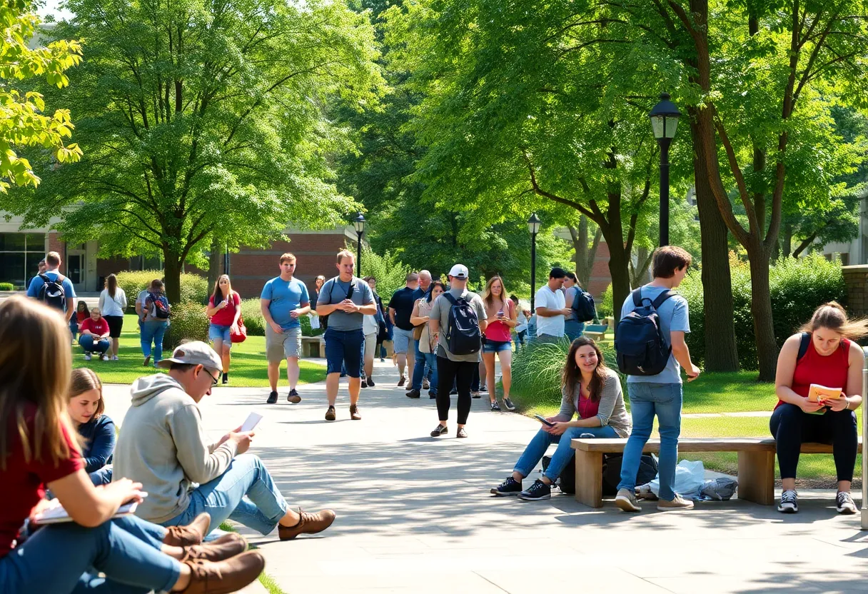 Students engaged in activities at UNC Asheville campus