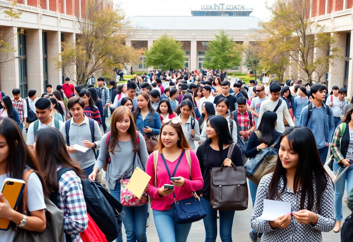 Students engaging in academic activities on a university campus