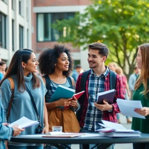 Students discussing diversity on a university campus