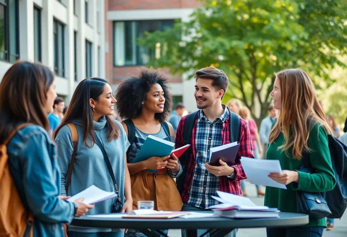 Students discussing diversity on a university campus