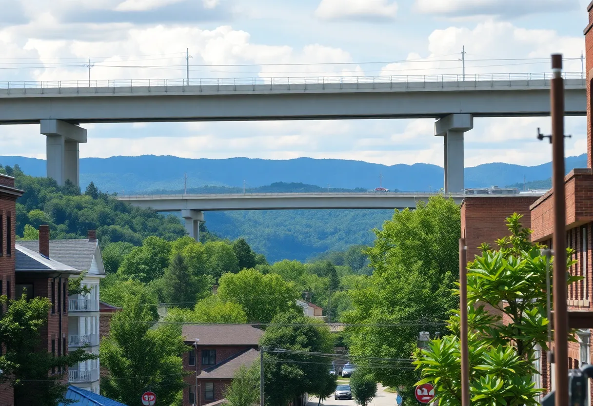 Proposed overpass in West Asheville, blending into community landscape.