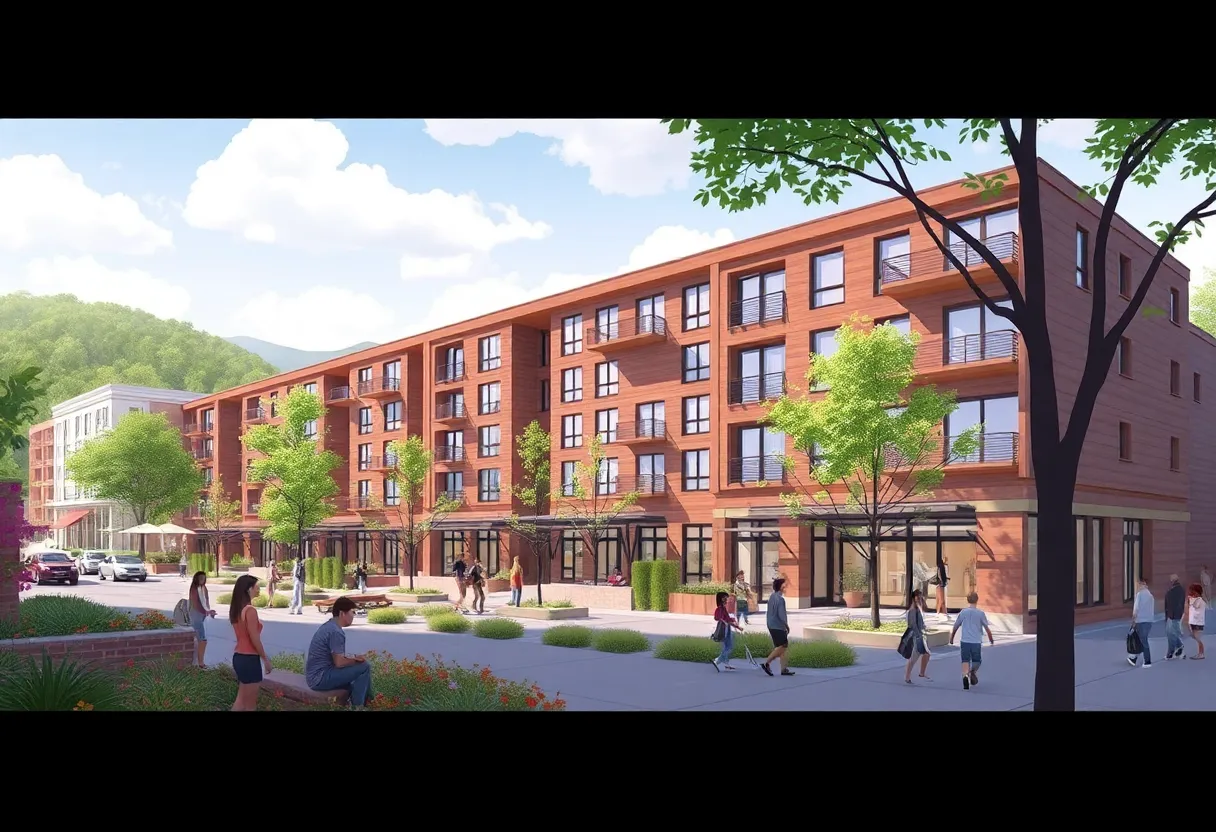 Illustration of an affordable housing complex in downtown Asheville