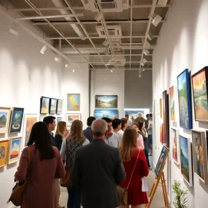 Visitors at the art exhibitions in Asheville admiring various artworks