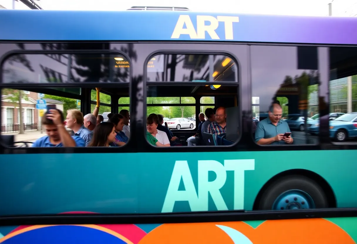 ART bus in Asheville with passengers using free Wi-Fi