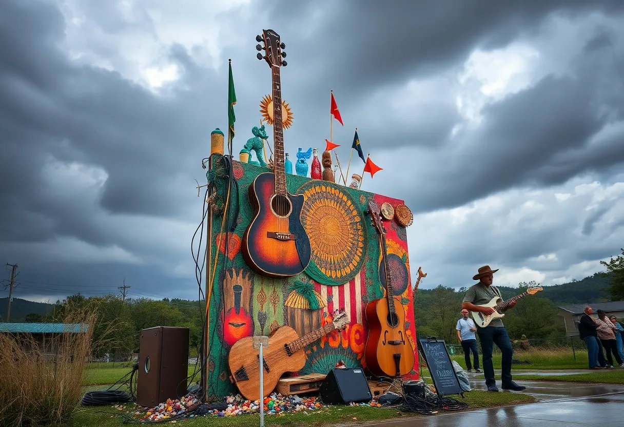 Vibrant artwork representing Asheville's artistic community during stormy weather.