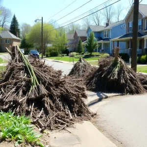 Organized brush piles on curbside for Asheville's brush collection