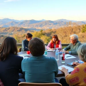 Residents engaging in discussion at a community meeting in Asheville