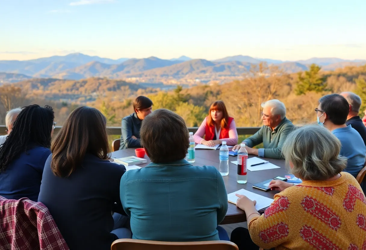 Residents engaging in discussion at a community meeting in Asheville