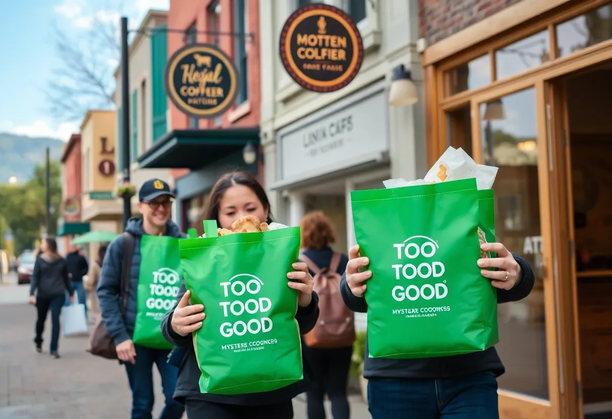 Customers receiving mystery bags from local restaurants in Asheville