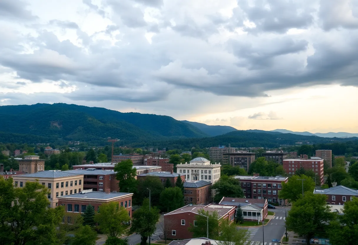 Landscape of Asheville recovering from Hurricane Helene.