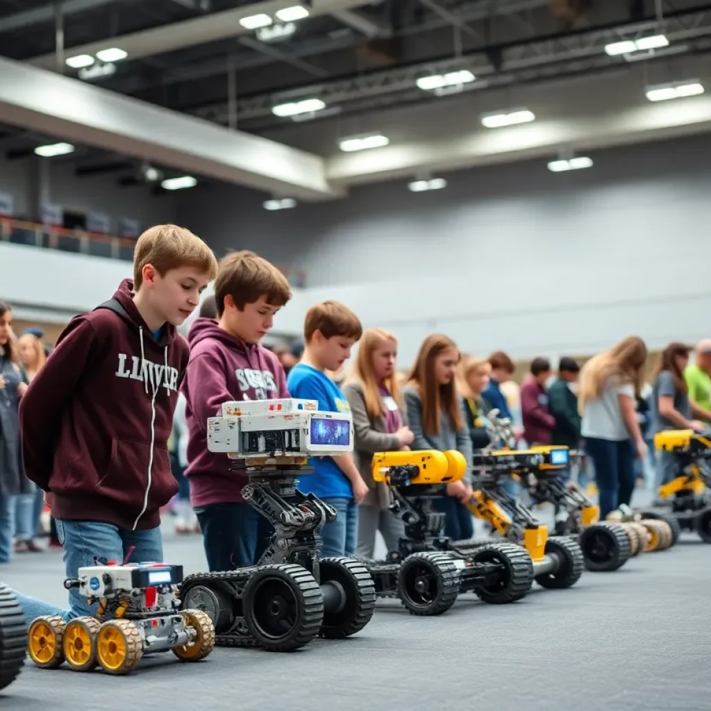 High school teams competing at the statewide robotics competition in Asheville.