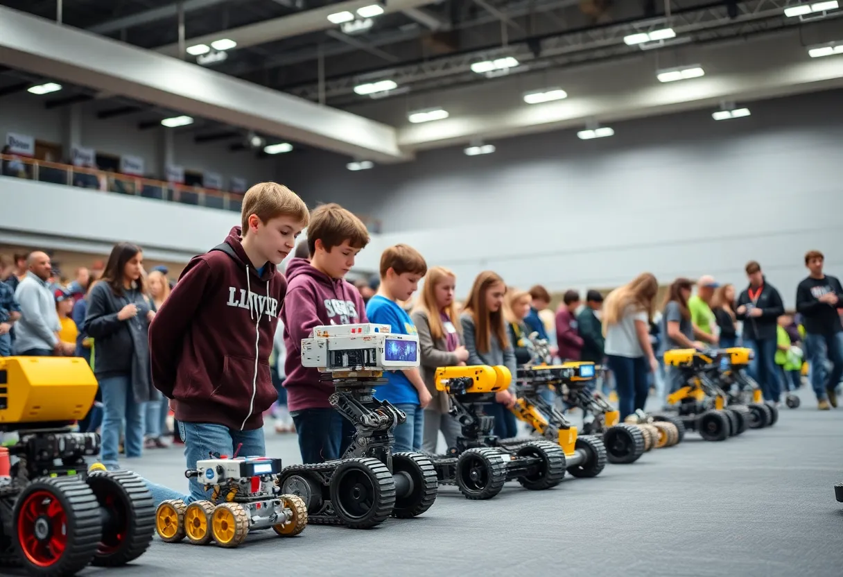 High school teams competing at the statewide robotics competition in Asheville.