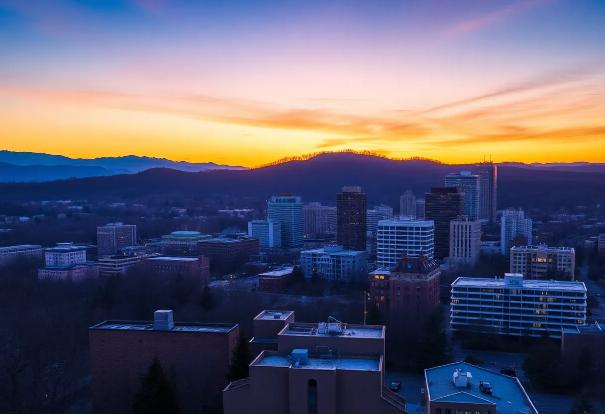 Asheville skyline representing disaster recovery efforts