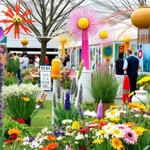 Art lovers exploring various art exhibits in Asheville during spring.