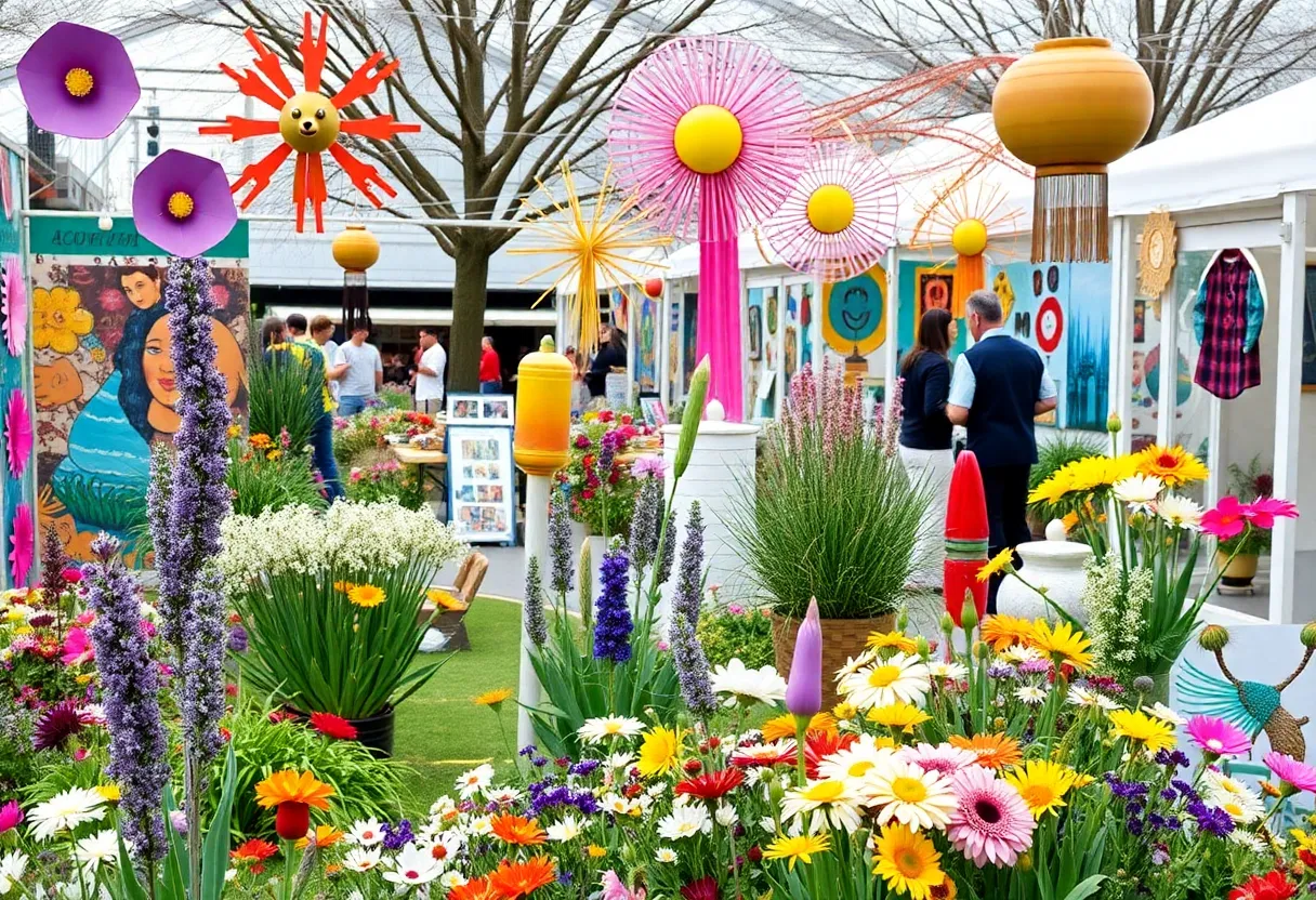 Art lovers exploring various art exhibits in Asheville during spring.