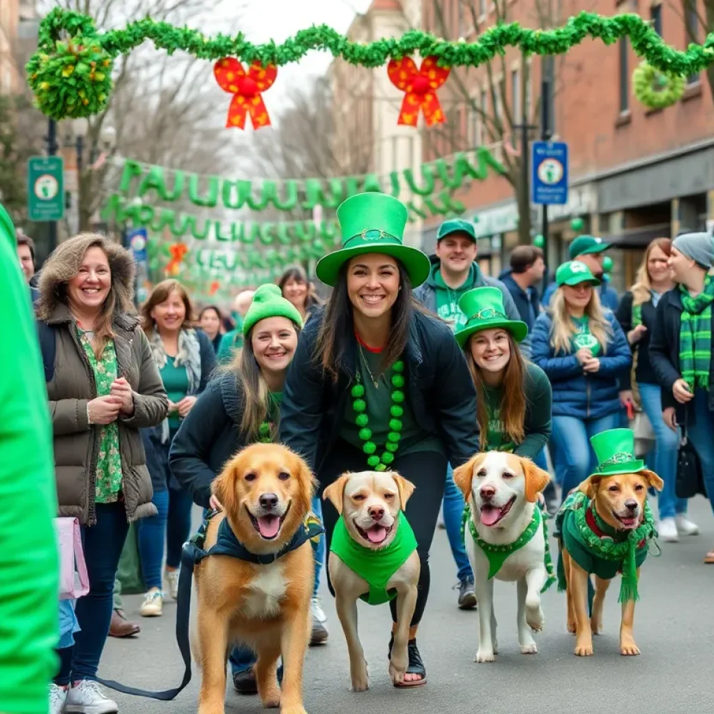 Festive crowd celebrating St. Patrick's Day in Asheville