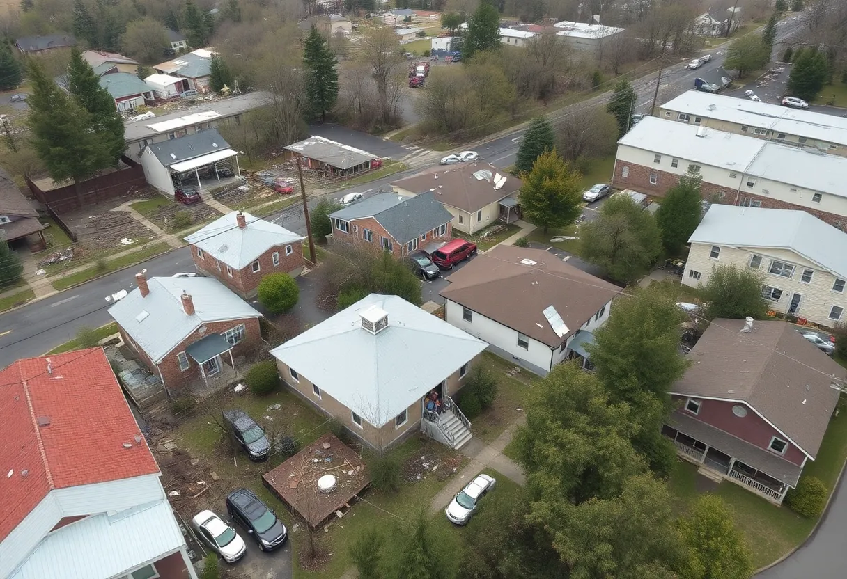 Aerial view of Asheville showing hurricane damage