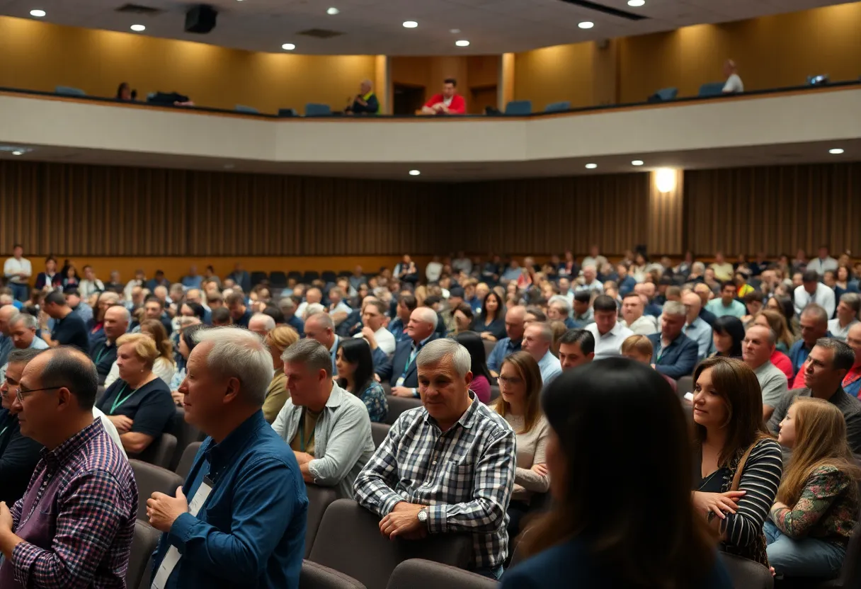 Community members participating in a town hall meeting in Asheville