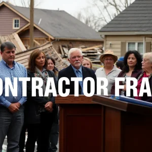 Community meeting discussing contractor fraud in Asheville.