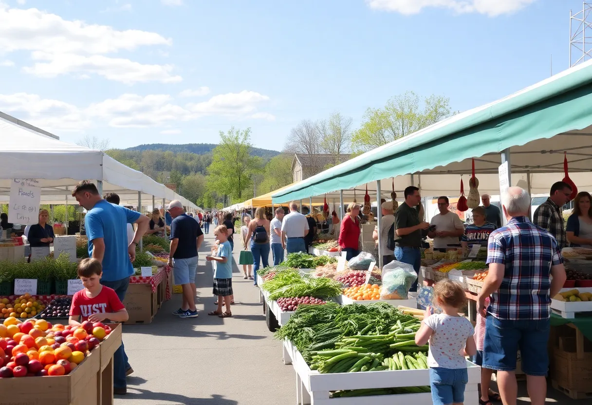 Bustling farmers market in Buncombe County featuring fresh produce