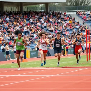 Athletes competing in track and field events at the Charlotte 49ers meet
