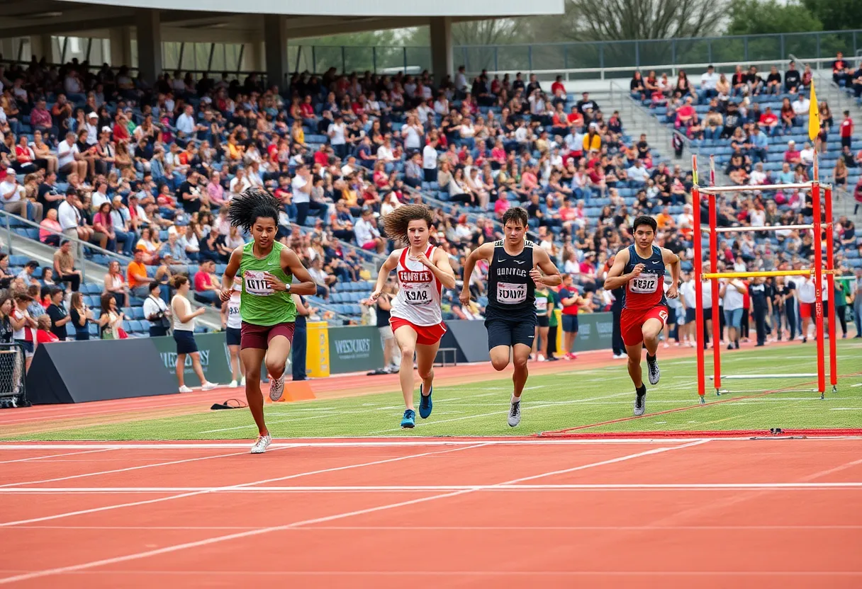 Athletes competing in track and field events at the Charlotte 49ers meet