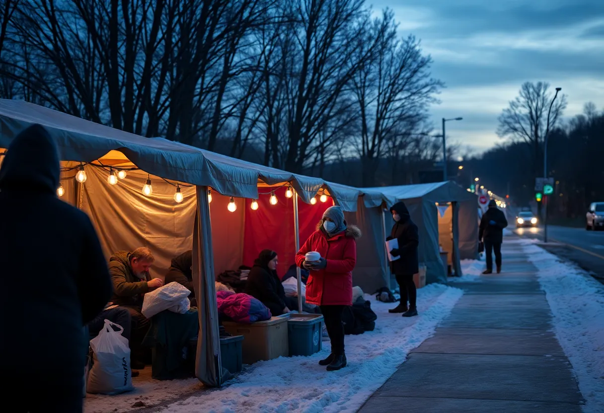 Community volunteers at Code Purple emergency shelter in Asheville providing assistance to homeless individuals during winter