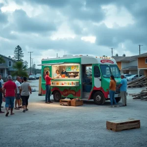 Food truck surrounded by community members recovering from Hurricane Helene