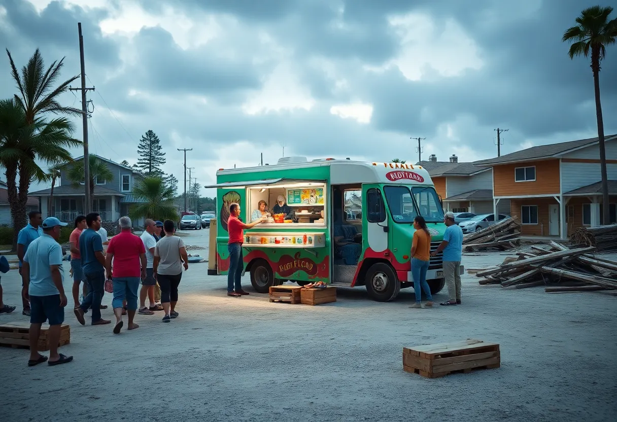 Food truck surrounded by community members recovering from Hurricane Helene