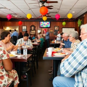 Community members enjoying meals at Dining Out For Life fundraiser in Asheville.