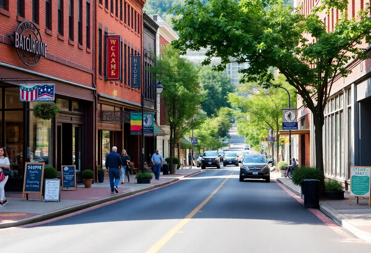 Hiawassee Street with repaved road in downtown Asheville
