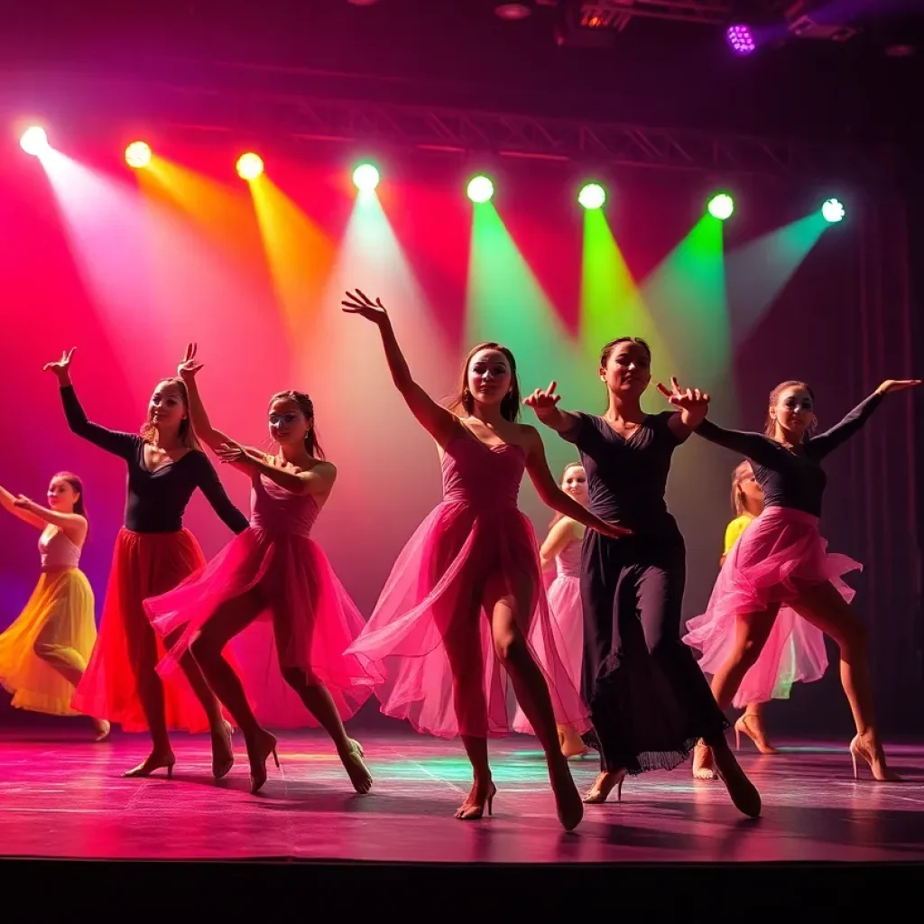 Dancers performing in 'Masquerade' with masks on stage