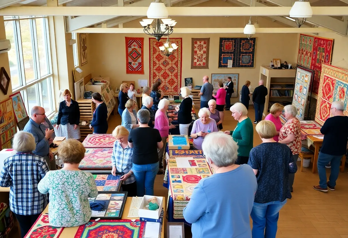 Visitors engaging in quilting activities at the Folk Art Center