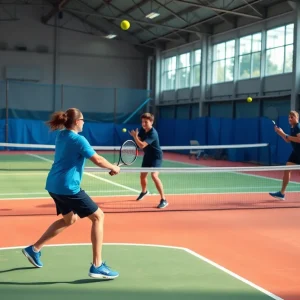 A match between NCCU women's tennis team and UNC Asheville at a racquet club.