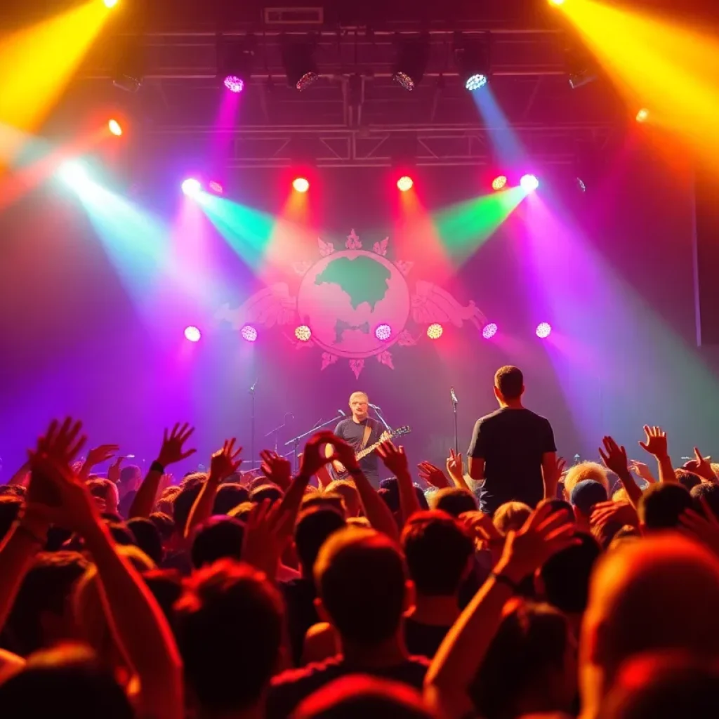 Crowd enjoying They Might Be Giants concert with bright stage lights