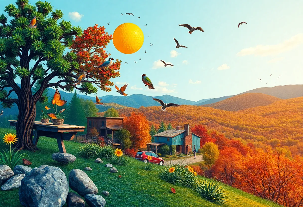 Art for Asheville competition graphic showcasing local artists and Blue Ridge Mountains.