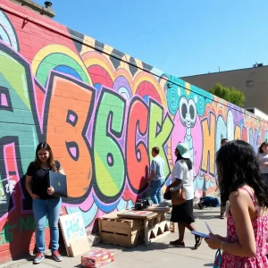 Vibrant street art in Asheville with community participants