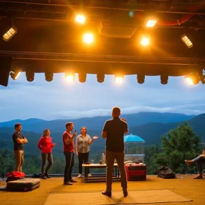 Actors preparing for auditions on a film set in Asheville
